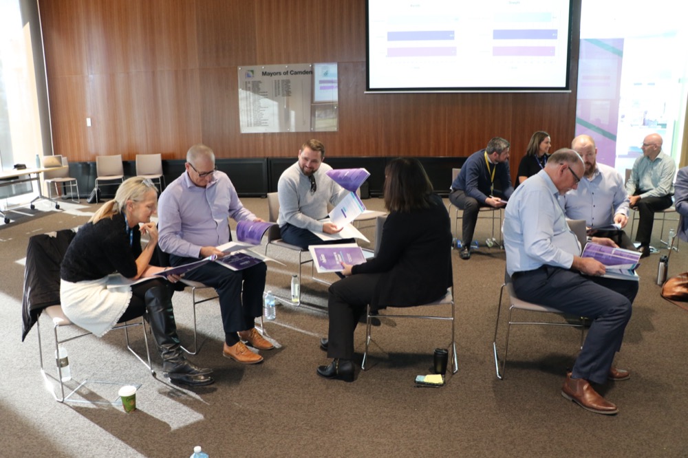 A small group discussing their motivation reports